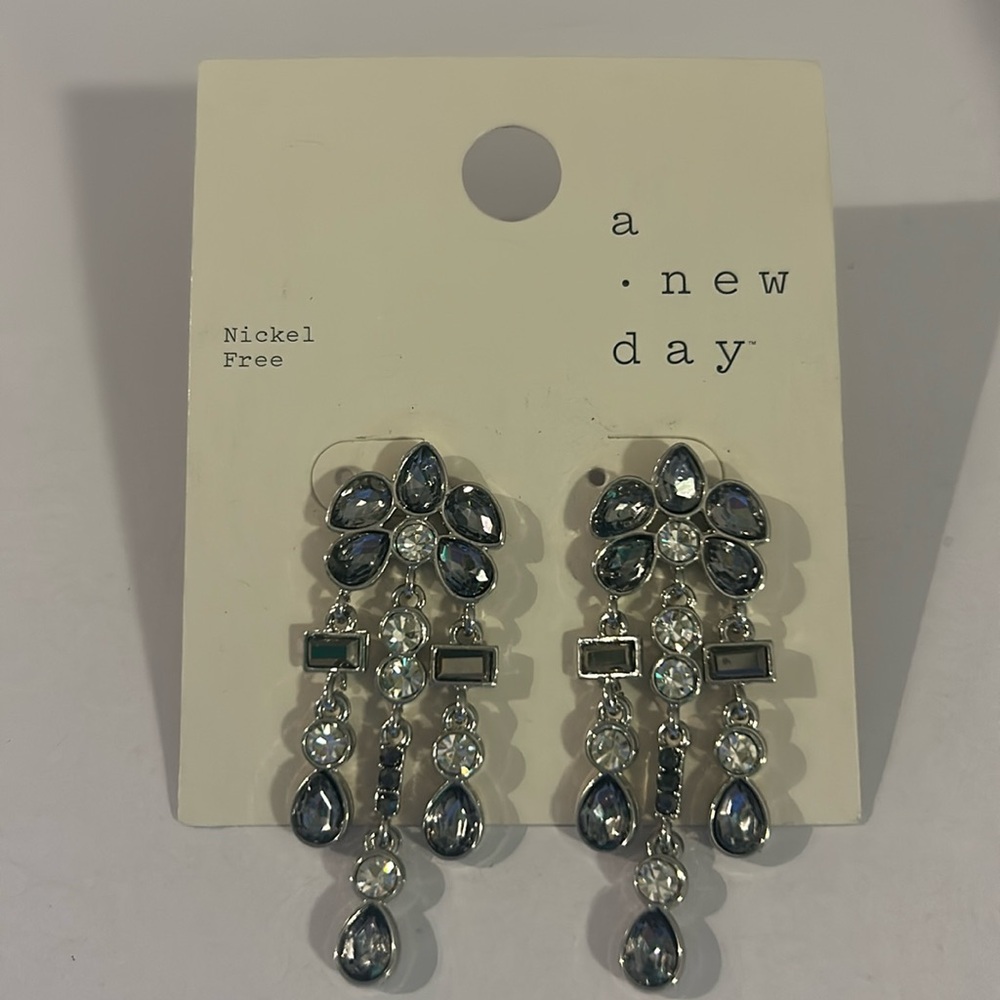 A New Day Earrings never worn statement gray crystal silver nickel free cute